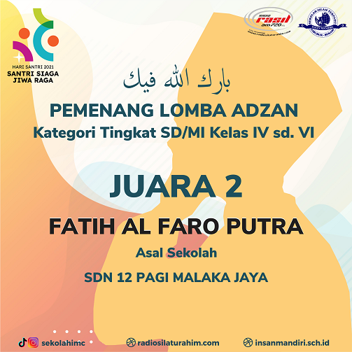 Juara 2 lomba adzan tingkat nasional kategori SD insan mandiri cibubur