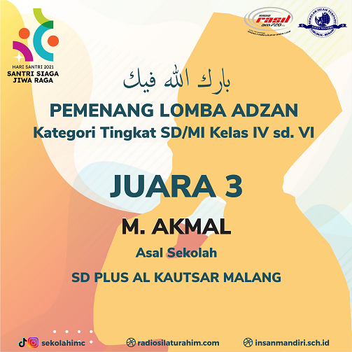 juara 3 lomba adzan tingkat nasional kategori SD insan mandiri cibubur