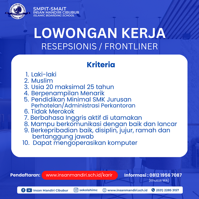 Lowongan Kerja Resepsionis atau Frontliner